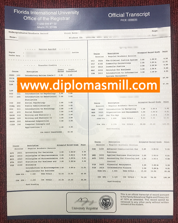 Purchase Florida International University Transcript