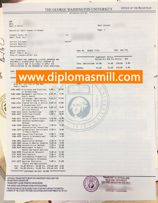 Sale George Washington University Transcript