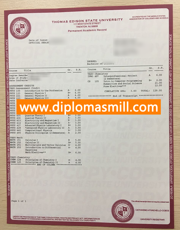 Supply Thomas Edison State University Transcript