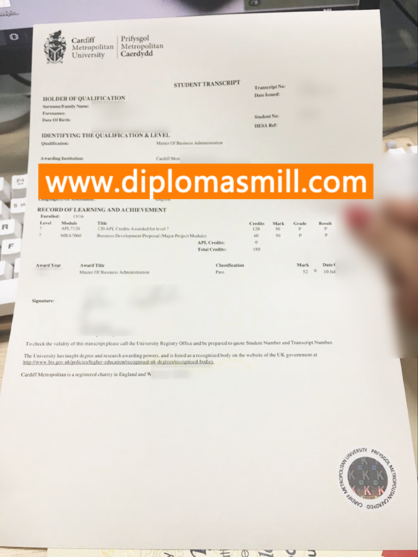 Apply Official Cardiff Metropolitan University Transcript