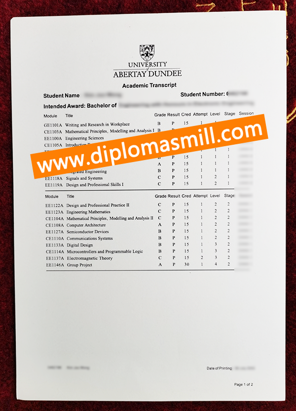 University Abertay Dundee Transcript for Sale