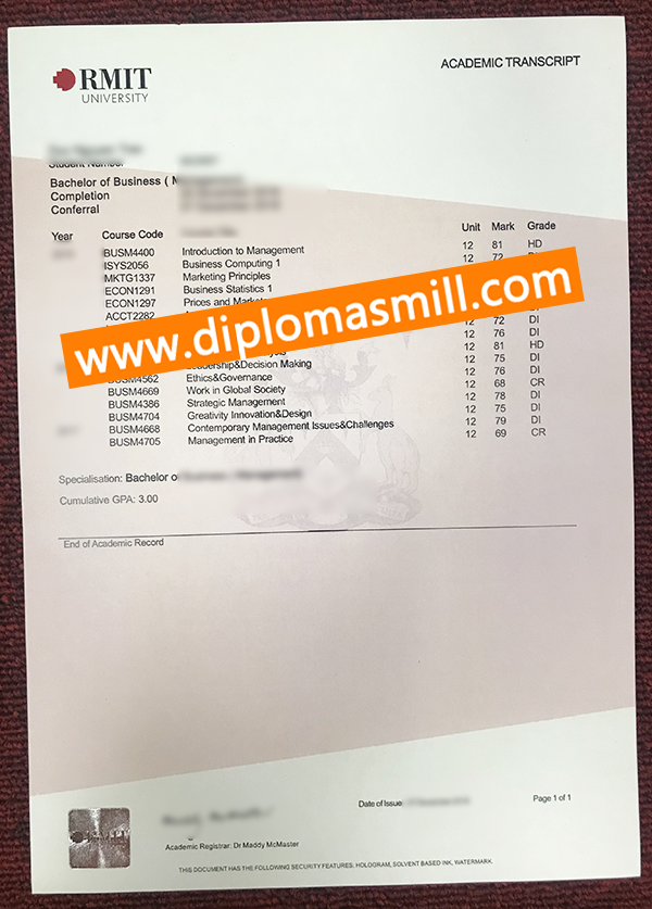 Purchase Australia RMIT transcript