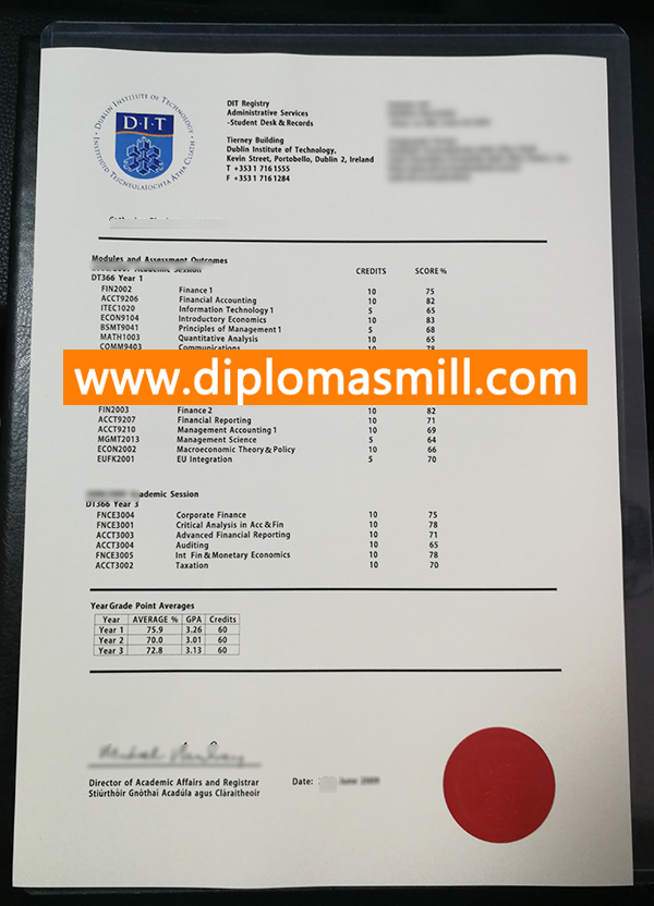 Purchase fake Dublin Institute of Technology transcript