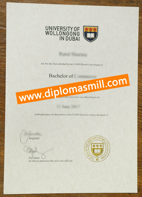Custom fake University of Wollongong in Dubai diploma