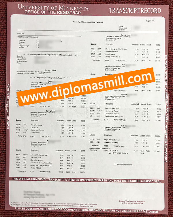 Where to buy fake University of Minnesota Transcript?