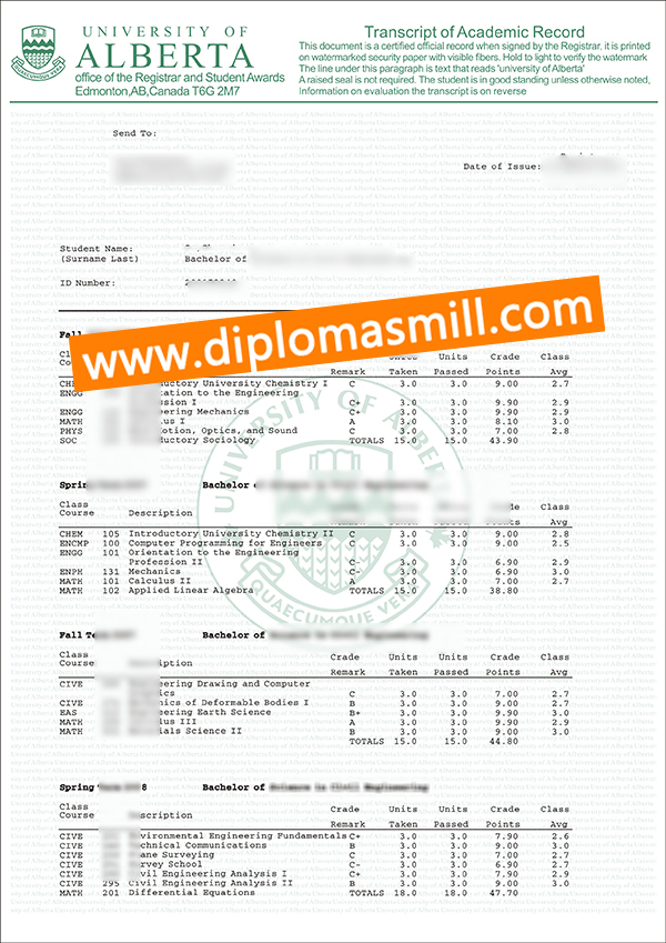 How to obtain fake University of Alberta transcript？
